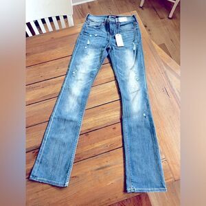 EXPRESS Size 2R Barely Boot Mid Rise Classic Blue Jeans; NWT!
